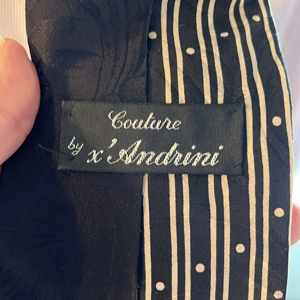 VINTAGE COUTURE BY X’ANDRINI HANDMADE WIDE SILK TIE BLACK RED CREAM BROWN